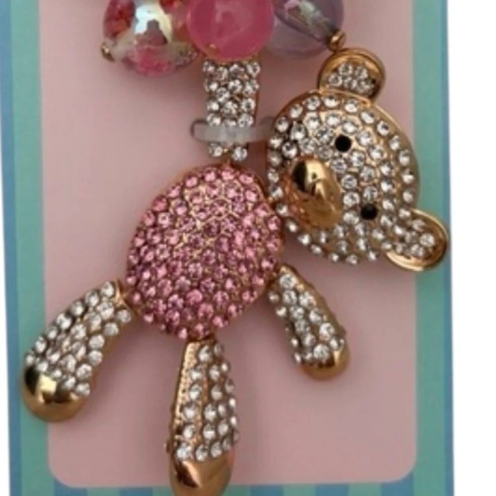 💛▪️ Piper K▪️UK  🇬🇧 Charming Teddy Bear Keychain with Pink and Gold Accents